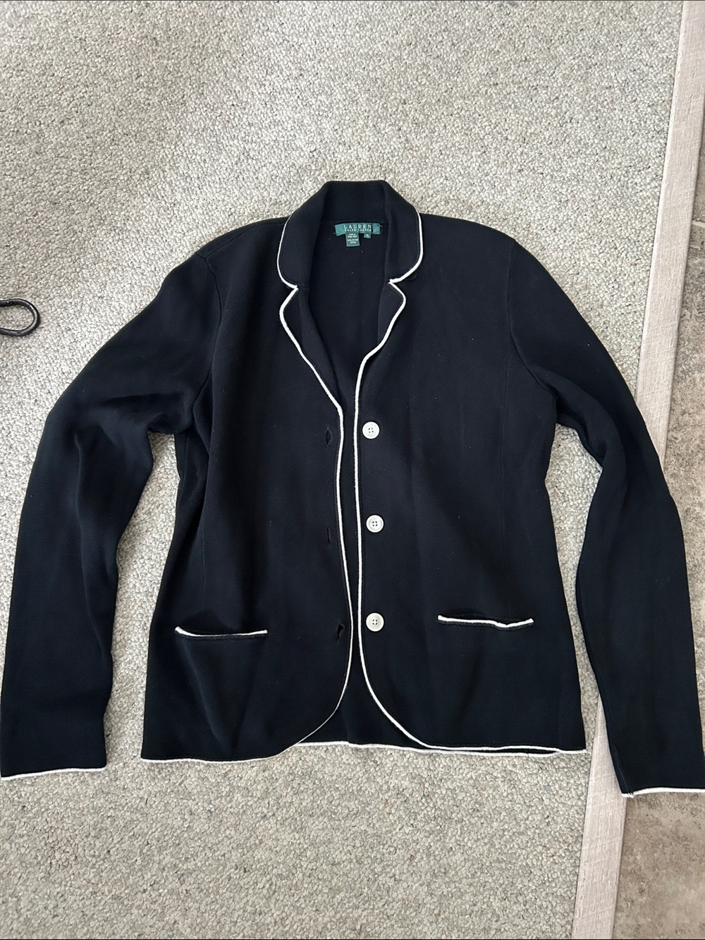 Ralph Lauren Black Knit Blazer with White Piping